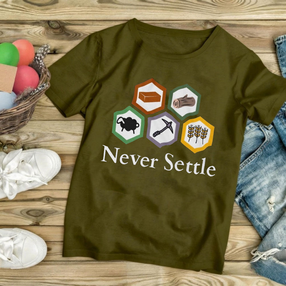 Never Settle Catan Shirt Vinta - Board Game Catan 评论和价格